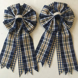 🩵 Show Bows: Navy/Tan Plaid Taffeta